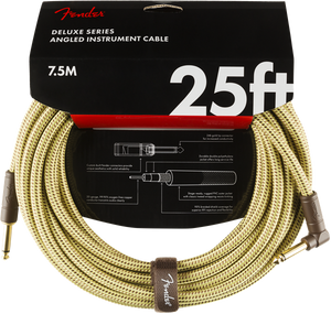 Fender Deluxe TWEED Guitar/Instrument Cable, Straight-Right Angle, 25' ft