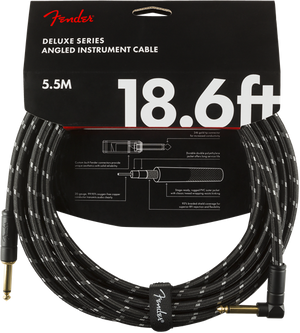 Fender Deluxe BLACK TWEED Guitar/Instrument Cable, Straight-Right Angle, 18.6'ft