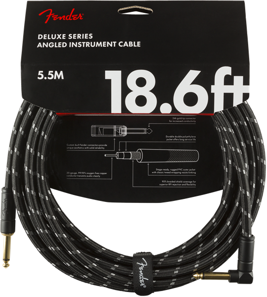 Fender Deluxe BLACK TWEED Guitar/Instrument Cable, Straight-Right Angle, 18.6'ft
