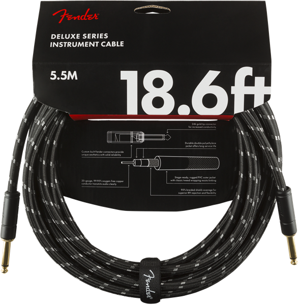 Fender Deluxe BLACK TWEED Electric Guitar Cable, Straight Connector, 18.6' ft