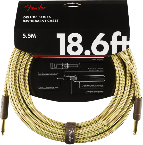 Fender Deluxe TWEED Electric Guitar/Instrument Cable, Straight Ends, 18.6' ft