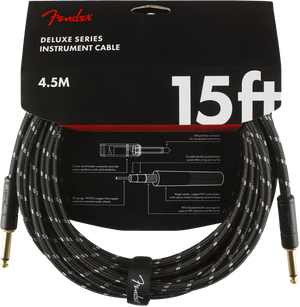 Fender Deluxe BLACK TWEED Electric Guitar/Instrument Cable, Straight Ends, 15'ft