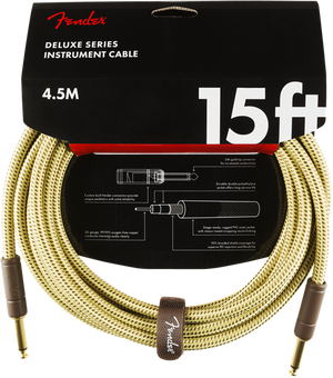 Fender Deluxe TWEED Electric Guitar/Instrument Cable, Straight Ends, 15' ft