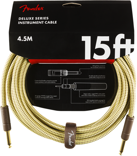 Fender Deluxe TWEED Electric Guitar/Instrument Cable, Straight Ends, 15' ft