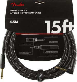 Fender Deluxe BLACK TWEED Guitar/Instrument Cable, Straight-Right Angle, 15' ft