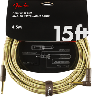 Fender Deluxe TWEED Guitar/Instrument Cable, Straight-Right Angle, 15' ft