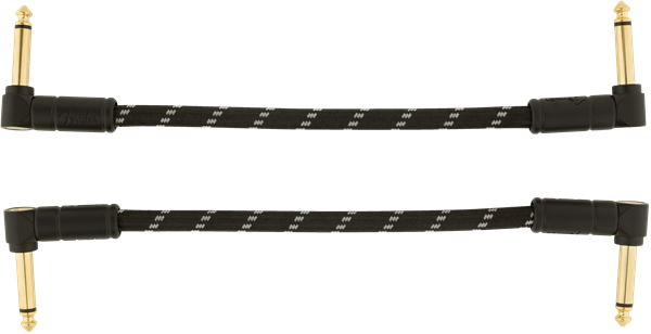Fender Deluxe BLACK TWEED Electric Guitar Patch Cables, Right Angle, 2-Pack, 6"
