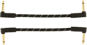 Fender Deluxe BLACK TWEED Electric Guitar Patch Cables, Right Angle, 2-Pack, 6"