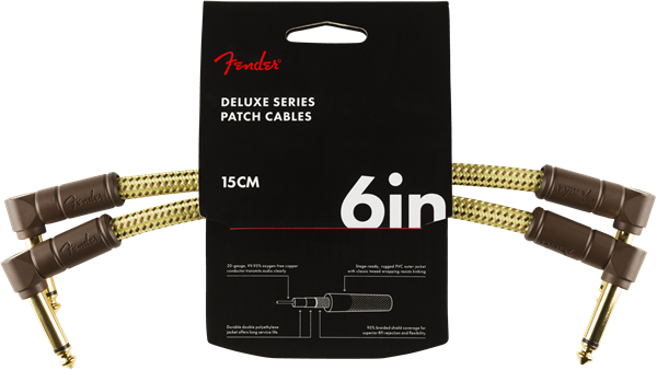 Fender Deluxe TWEED Electric Guitar/Instrument Patch Cables, 2-Pack, 6" in.