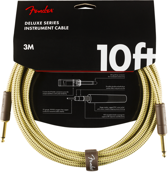 Fender Deluxe TWEED Electric Guitar/Instrument Cable, Straight Ends, 10' ft