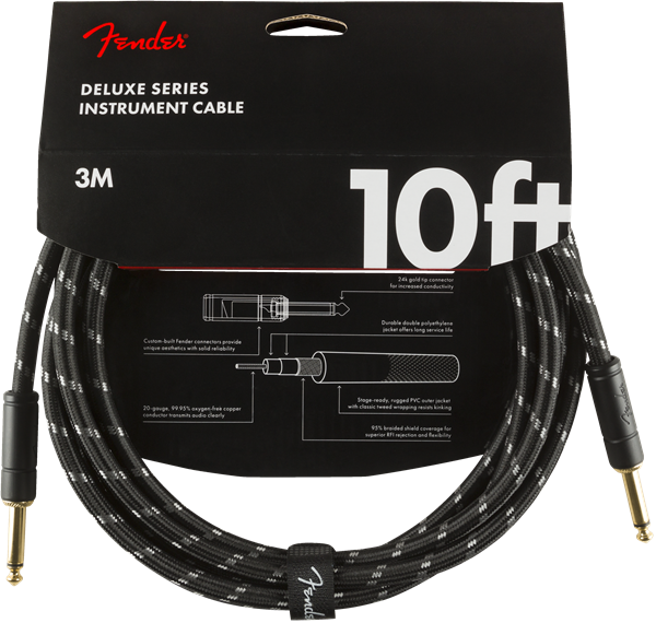 Fender Deluxe BLACK TWEED Electric Guitar/Instrument Cable, Straight Ends, 10'ft
