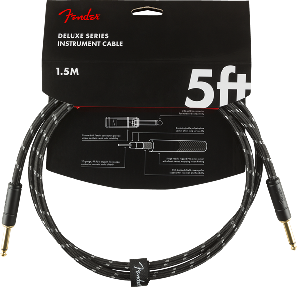 Fender Deluxe BLACK TWEED Electric Guitar/Instrument Cable, Straight Ends, 5' ft