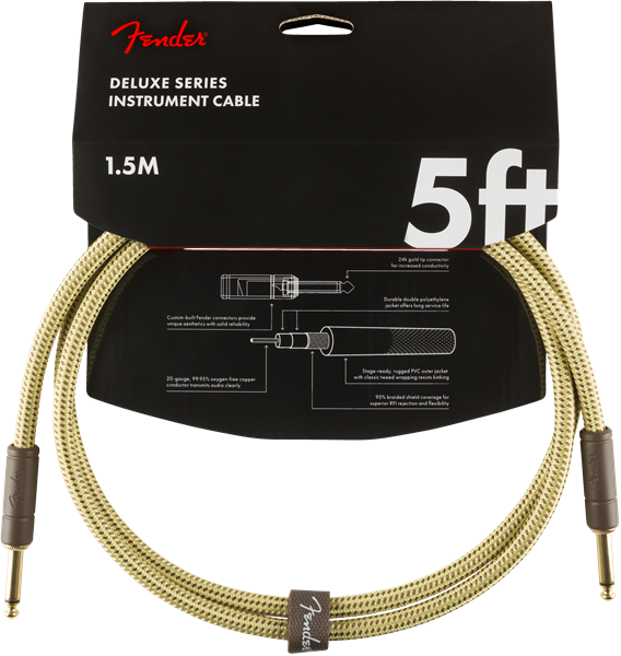Fender Deluxe TWEED Electric Guitar/Instrument Cable, Straight Ends, 5' ft