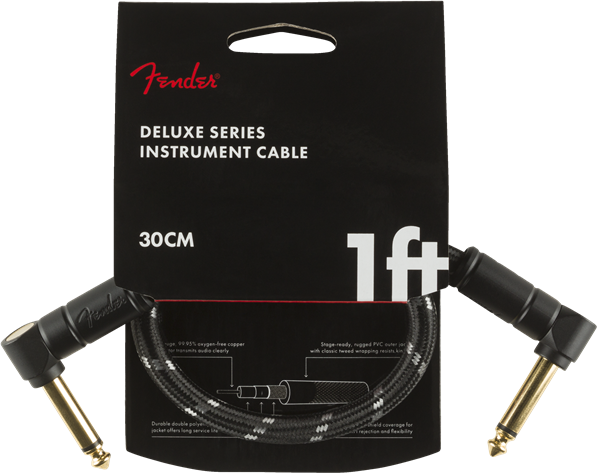 Fender Deluxe BLACK TWEED Guitar/Instrument Patch Cable, Right-Angle, 1' ft