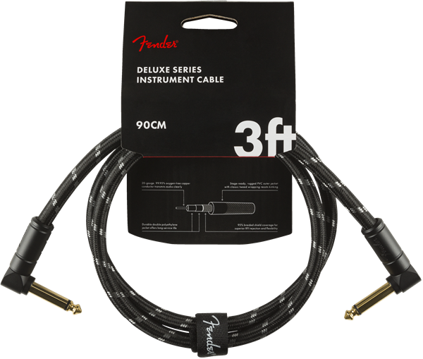 Fender Deluxe BLACK TWEED Electric Guitar/Instrument Cable, Right Angle, 3' ft