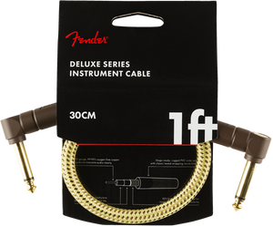 Fender Deluxe TWEED Electric Guitar/Instrument Patch Cable, Right-Angle, 1' ft