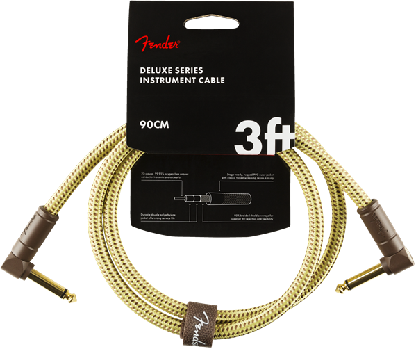 Fender Deluxe TWEED Electric Guitar/Instrument Cable, Right-Angle Ends, 3' ft