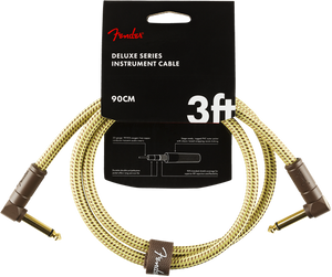 Fender Deluxe TWEED Electric Guitar/Instrument Cable, Right-Angle Ends, 3' ft