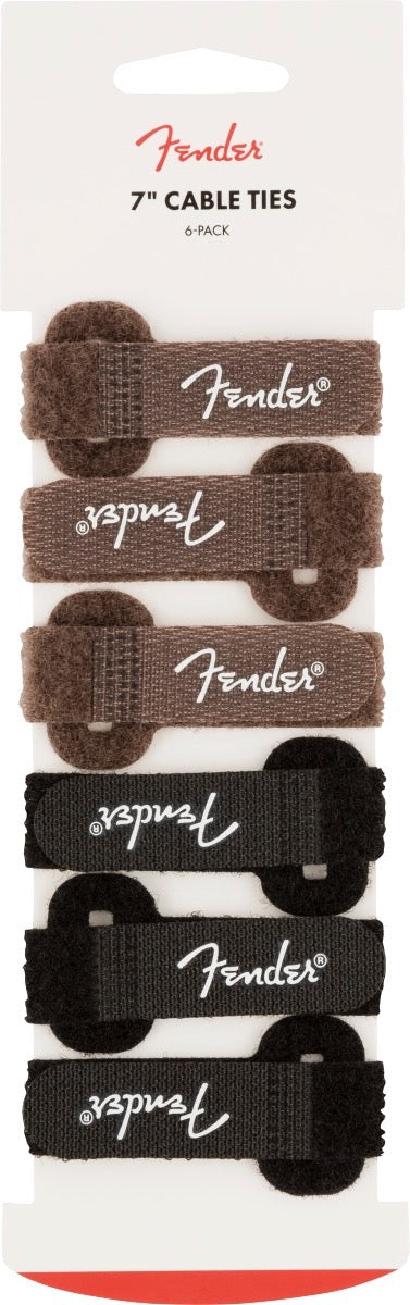 Genuine Fender Guitar/Instrument Cable Ties, 7", Black and Brown, Set of 6