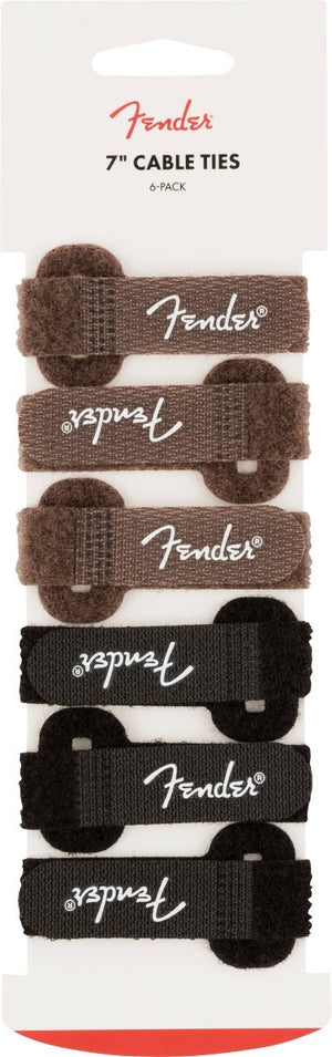 Genuine Fender Guitar/Instrument Cable Ties, 7", Black and Brown, Set of 6