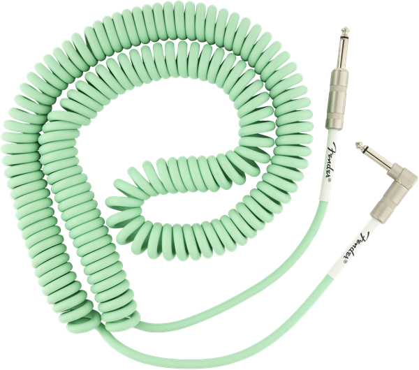 Fender Coiled Guitar/Instrument Cable, SURF GREEN, Straight to Right-Angle 30'ft