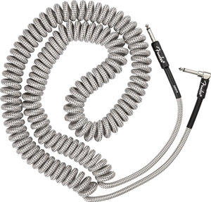 Fender Coiled Guitar/Instrument Cable WHITE TWEED, Straight to Right-Angle 30'ft