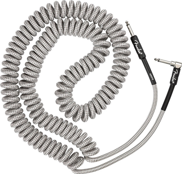Fender Coiled Guitar/Instrument Cable WHITE TWEED, Straight to Right-Angle 30'ft