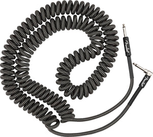 Fender Coiled Guitar/Instrument Cable, GRAY TWEED, Straight to Right-Angle 30'ft