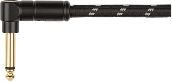 Fender Coiled Guitar/Instrument Cable, BLACK TWEED Straight to Right-Angle 30'ft