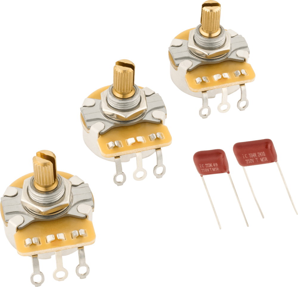 Genuine Fender Stratocaster Split Shaft Potentiometer and Capacitor Kit, 3-Pack