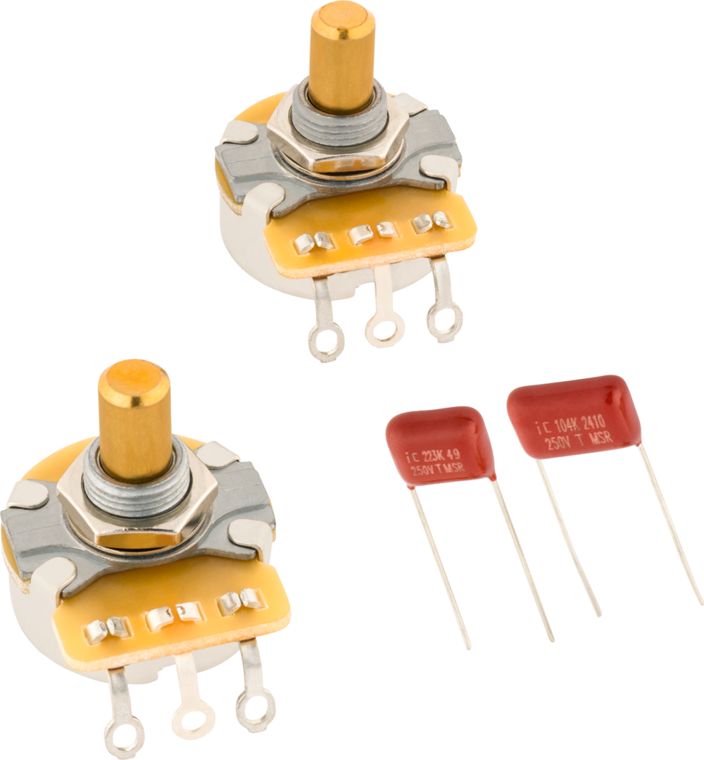 Genuine Fender Telecaster Solid Shaft Potentiometer and Capacitor Kit, 2-Pack