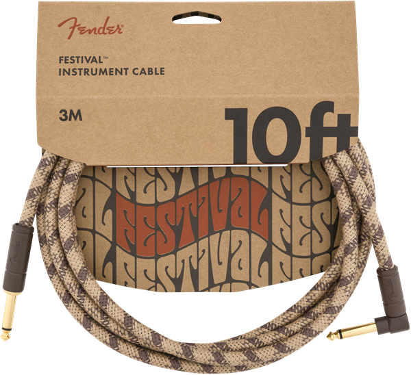 Fender Festival Instrument Cable, Pure Hemp, Right-Angle, Brown Stripe, 10' ft