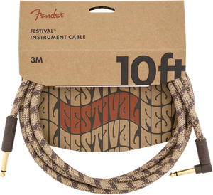 Fender Festival Instrument Cable, Pure Hemp, Right-Angle, Brown Stripe, 10' ft