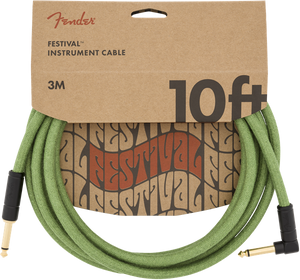 Fender Festival Instrument/Guitar Cable Eco-Friendly Pure Hemp, GREEN 10' ft