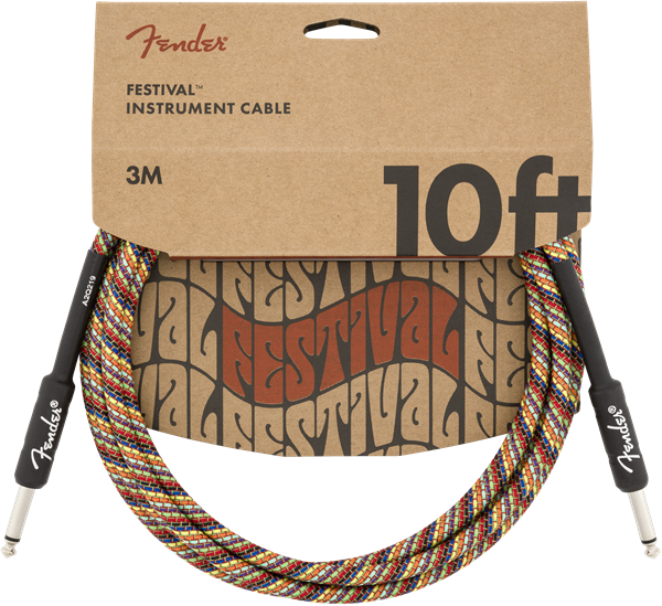Fender Festival Instrument/Guitar Cable Eco-Friendly Pure Hemp, RAINBOW 10' ft