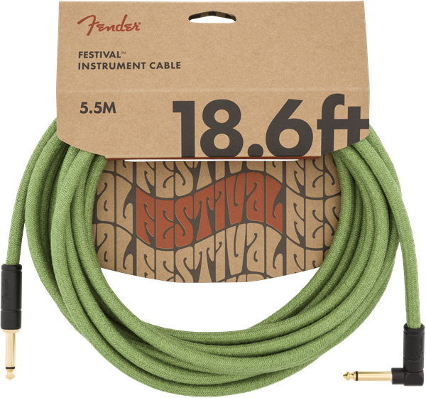 Fender Festival Instrument/Guitar Cable Eco-Friendly Pure Hemp, GREEN 18.6' ft