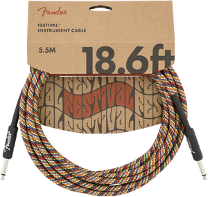 Fender Festival Instrument/Guitar Cable Eco-Friendly Pure Hemp, RAINBOW 18.6' ft