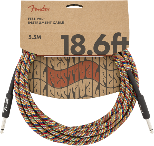 Fender Festival Instrument/Guitar Cable Eco-Friendly Pure Hemp, RAINBOW 18.6' ft