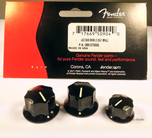 Genuine Fender Black Jazz/J Bass Replacement Skirted Control Knobs - Set of 3