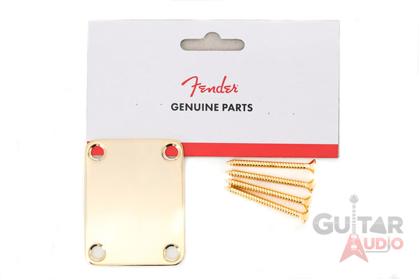Genuine Fender Vintage Original Strat/Tele Plain 4-Bolt Gold Neck Plate w/Screws