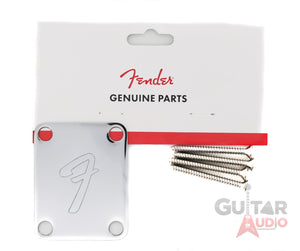 Genuine Fender '70s F Logo Strat/Tele 4-Bolt CHROME Guitar Neck Plate w/Screws