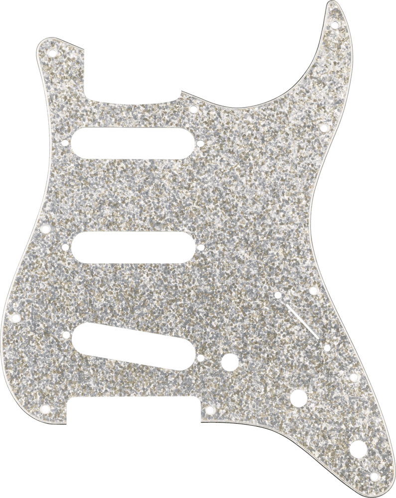 Genuine Fender Strat Hybrid Glass/Glitter S/S/S Pickguard, Silver Sparkle
