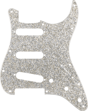Genuine Fender Strat Hybrid Glass/Glitter S/S/S Pickguard, Silver Sparkle