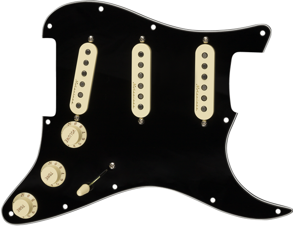 Genuine FENDER Pre-Wired VINTAGE NOISELESS Loaded Strat 11-Hole BLACK Pickguard