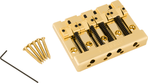 Genuine Fender GOLD HIMASS Block Logo High-Mass Bass Bridge IV w/Brass Saddles