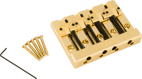 Genuine Fender GOLD HIMASS Block Logo High-Mass Bass Bridge IV w/Brass Saddles