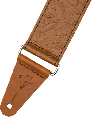 Genuine Fender Tooled Leather Guitar Strap, 2" Wide, Adjustable, Brown