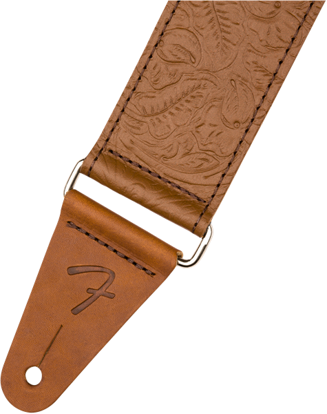 Genuine Fender Tooled Leather Guitar Strap, 2" Wide, Adjustable, Brown