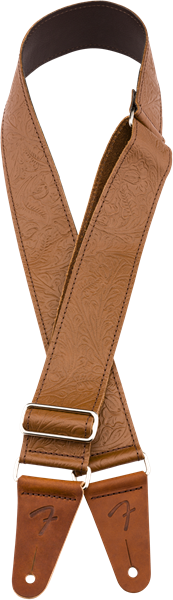 Genuine Fender Tooled Leather Guitar Strap, 2" Wide, Adjustable, Brown