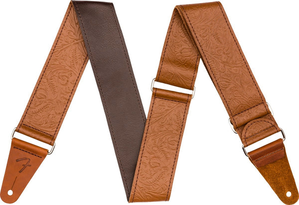 Genuine Fender Tooled Leather Guitar Strap, 2" Wide, Adjustable, Brown